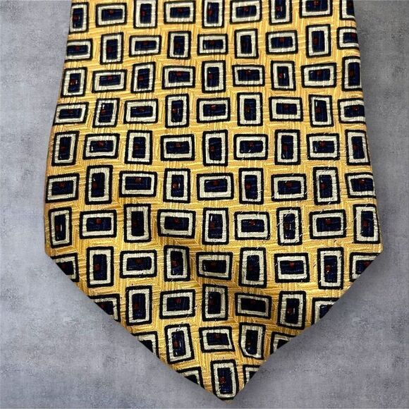 Vintage Polo Ralph Lauren Men's Yellow Silk Geometric Designer Tie - Picture 2 of 4